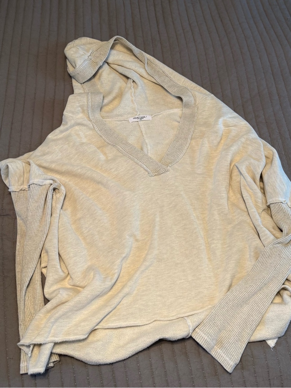Project Social T Light Beige V-Neck Hoodie Sweatshirt